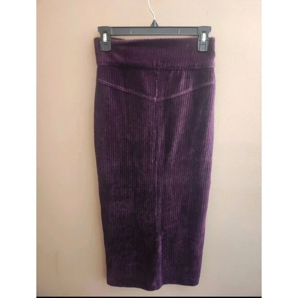 Free People Roxy Ribbed Midi Pencil Skirt Zip Front Purple Plum So Soft Size XS - Picture 4 of 6
